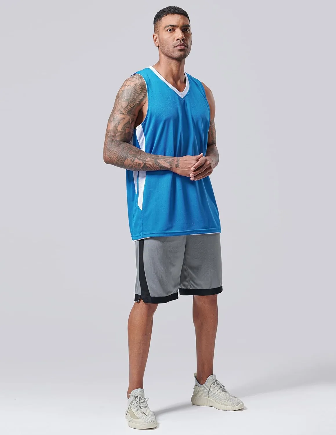 10-Pack Men's Reversible Custom Basketball Jerseys, Plain Mesh Athletic Sleeveless Shirts Blank Team Uniforms Set