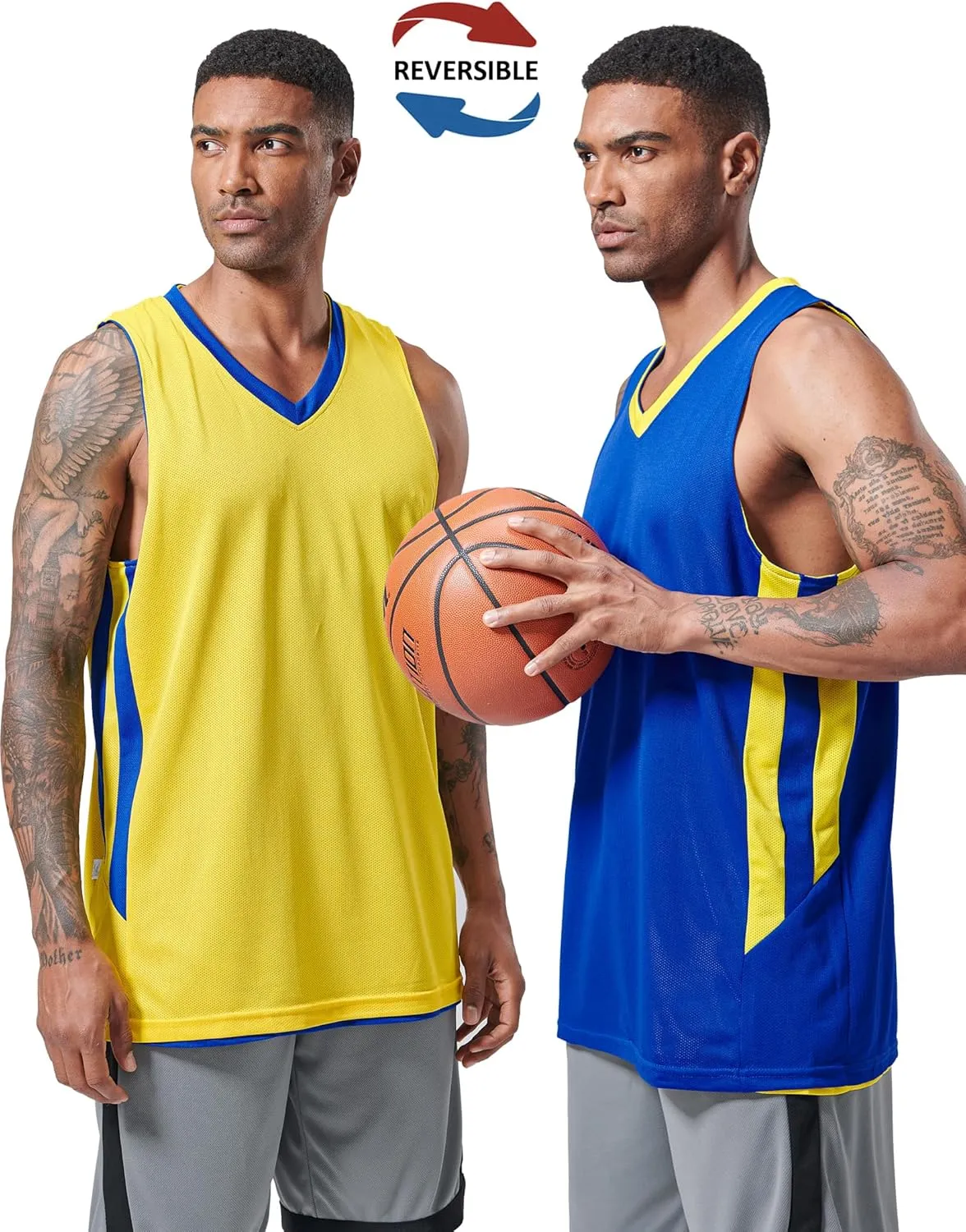 10-Pack Men's Reversible Custom Basketball Jerseys, Plain Mesh Athletic Sleeveless Shirts Blank Team Uniforms Set
