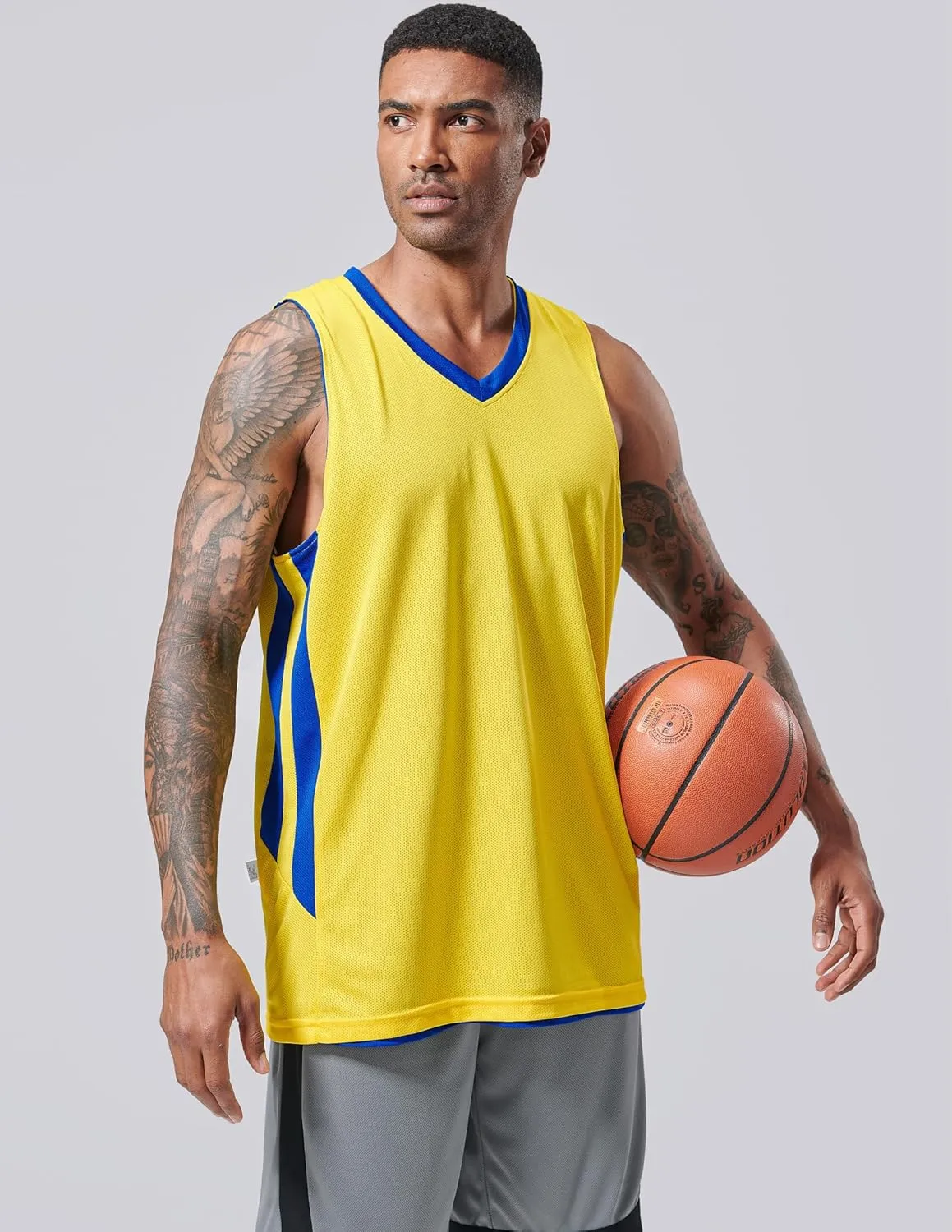 10-Pack Men's Reversible Custom Basketball Jerseys, Plain Mesh Athletic Sleeveless Shirts Blank Team Uniforms Set