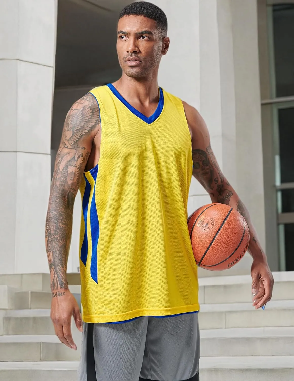 10-Pack Men's Reversible Custom Basketball Jerseys, Plain Mesh Athletic Sleeveless Shirts Blank Team Uniforms Set