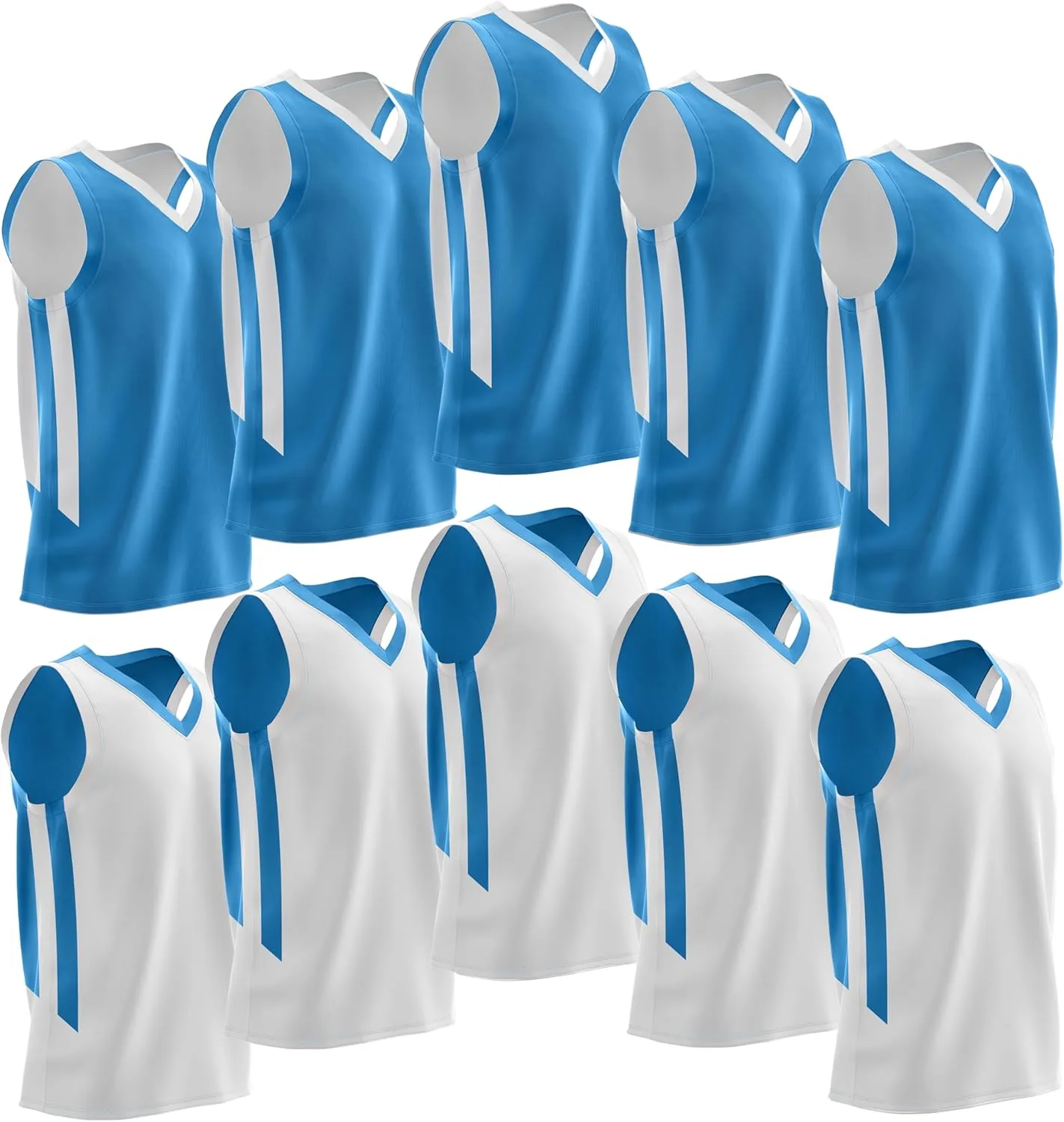 10-Pack Men's Reversible Custom Basketball Jerseys, Plain Mesh Athletic Sleeveless Shirts Blank Team Uniforms Set