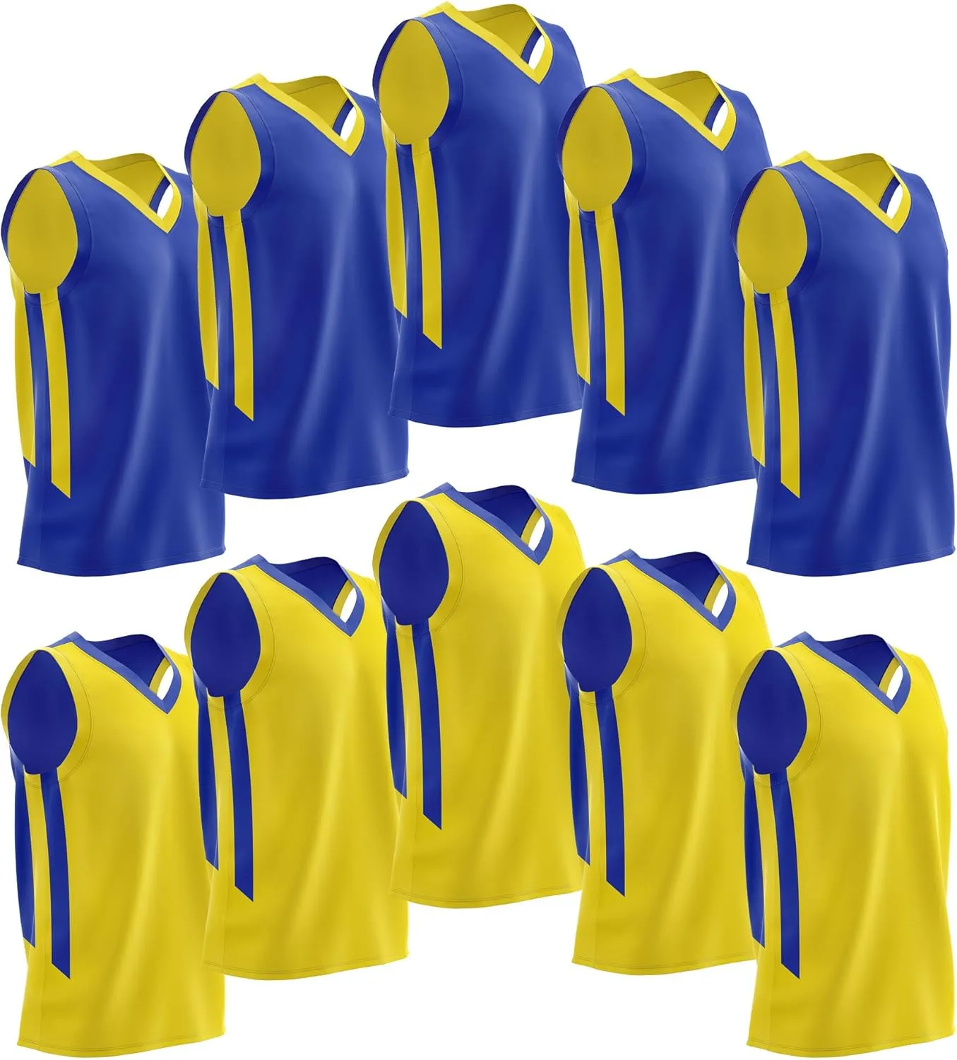 10-Pack Men's Reversible Custom Basketball Jerseys, Plain Mesh Athletic Sleeveless Shirts Blank Team Uniforms Set