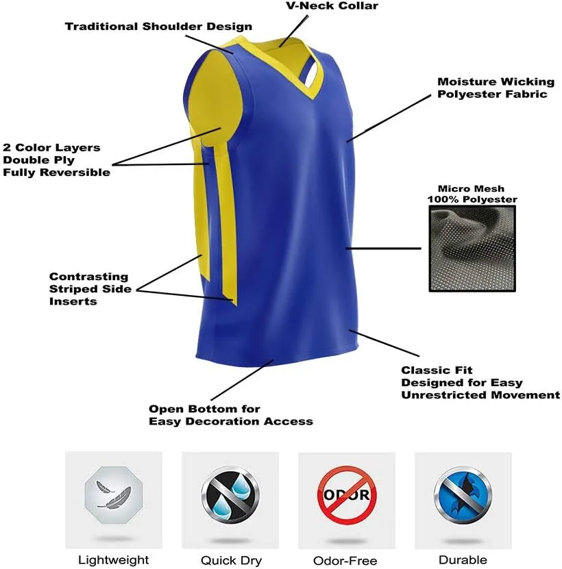 10-Pack Men's Reversible Custom Basketball Jerseys, Plain Mesh Athletic Sleeveless Shirts Blank Team Uniforms Set
