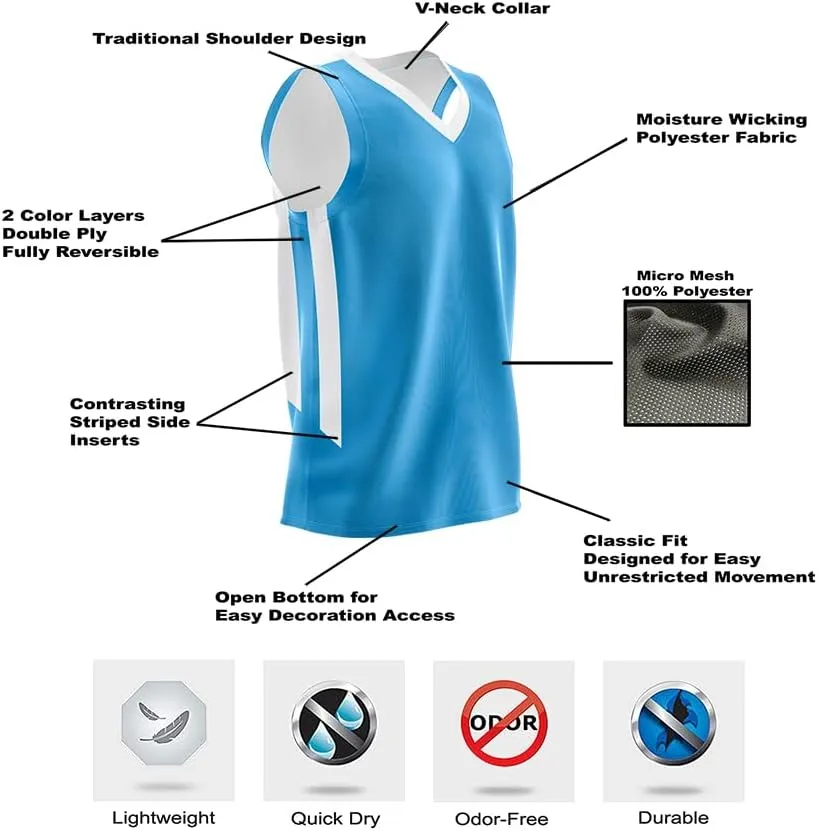10-Pack Men's Reversible Custom Basketball Jerseys, Plain Mesh Athletic Sleeveless Shirts Blank Team Uniforms Set