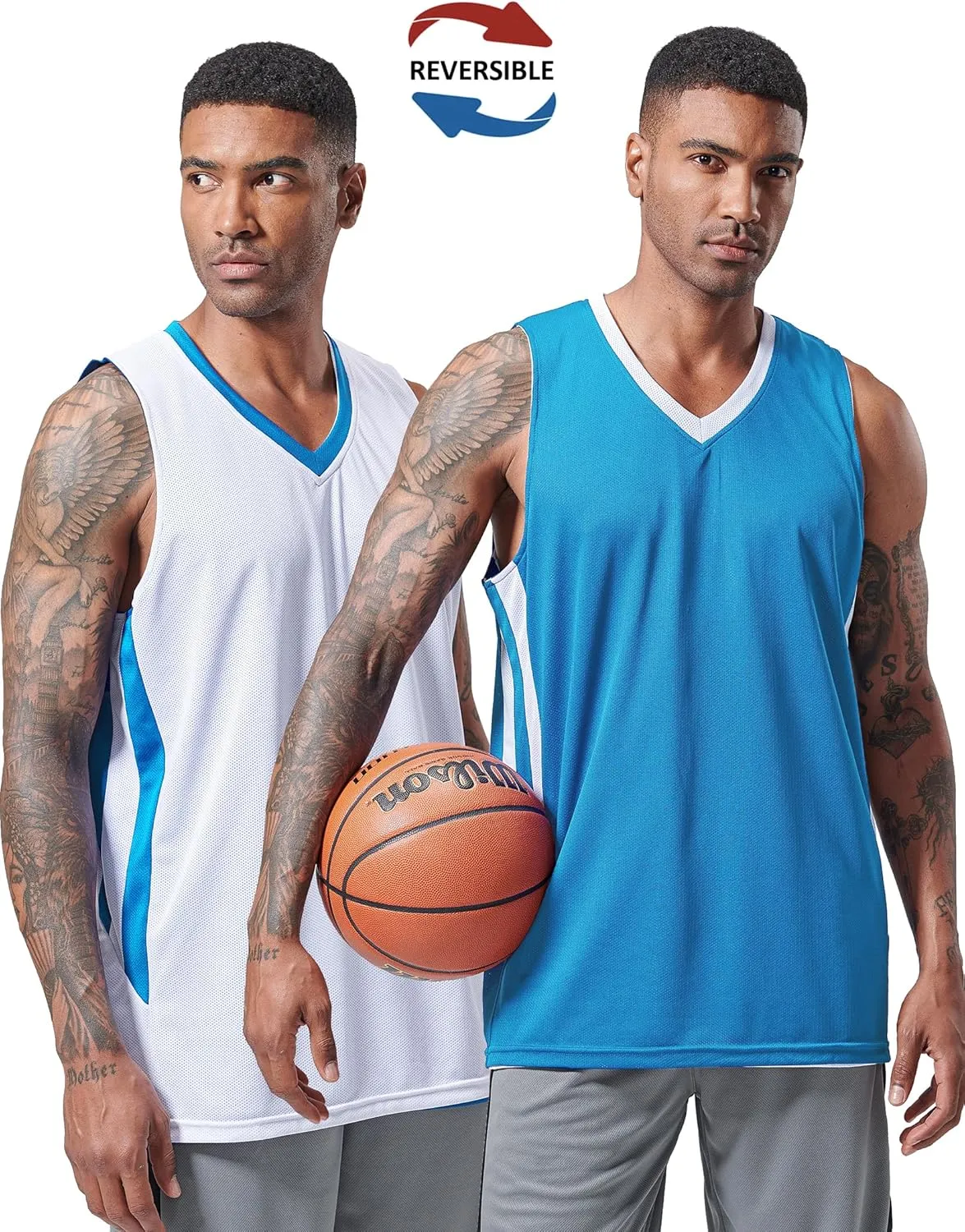 10-Pack Men's Reversible Custom Basketball Jerseys, Plain Mesh Athletic Sleeveless Shirts Blank Team Uniforms Set