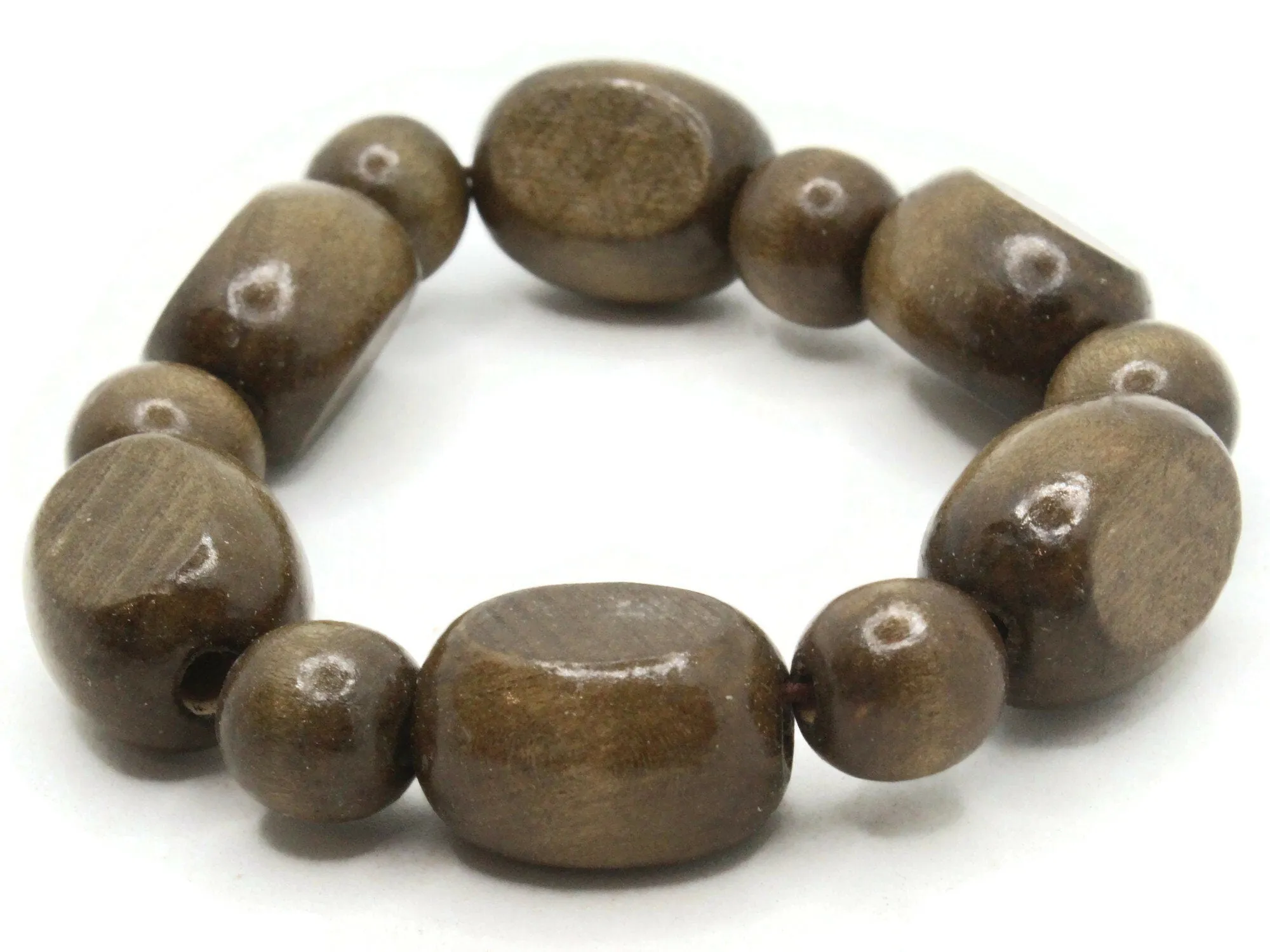 12 Brown Wooden Mixed Flat oval and Round Beads
