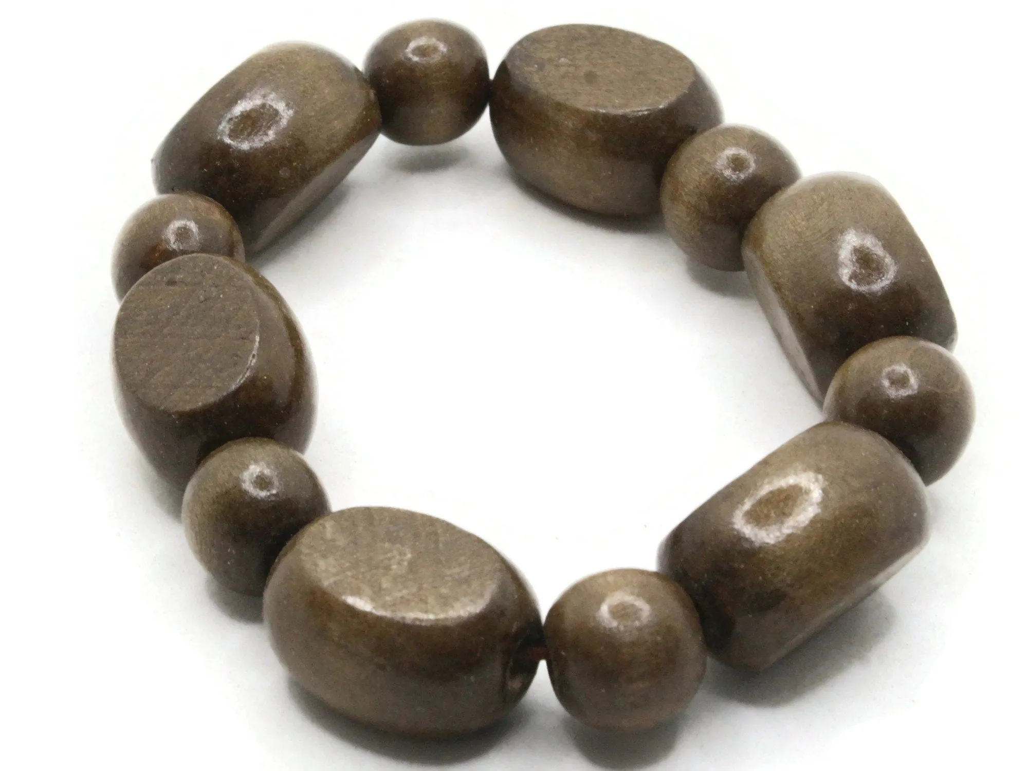 12 Brown Wooden Mixed Flat oval and Round Beads