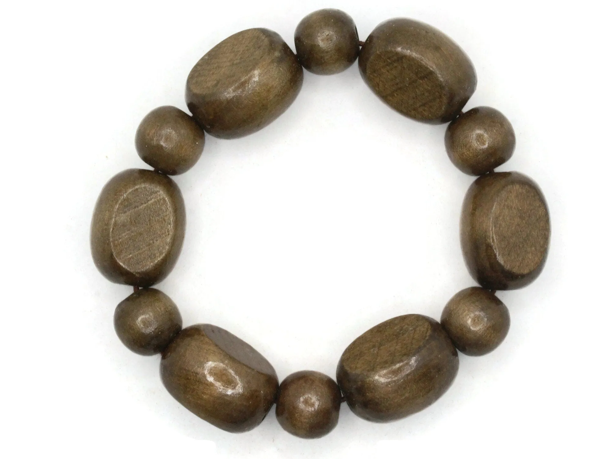 12 Brown Wooden Mixed Flat oval and Round Beads