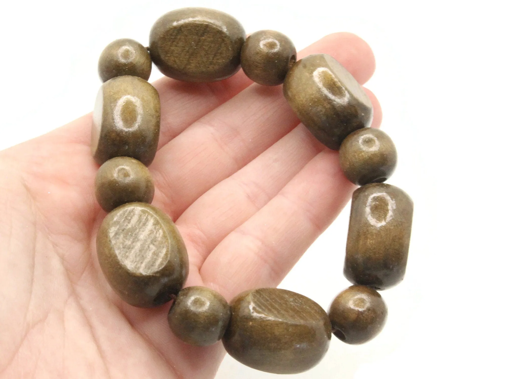 12 Brown Wooden Mixed Flat oval and Round Beads