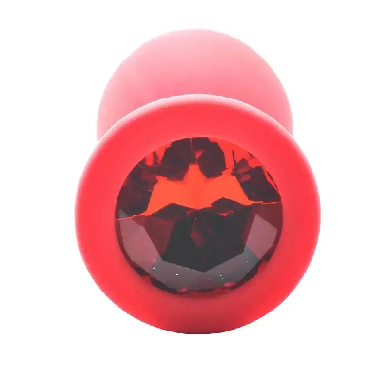 2.8-inch Silicone Red Small Jewelled Butt Plug with Diamond Base