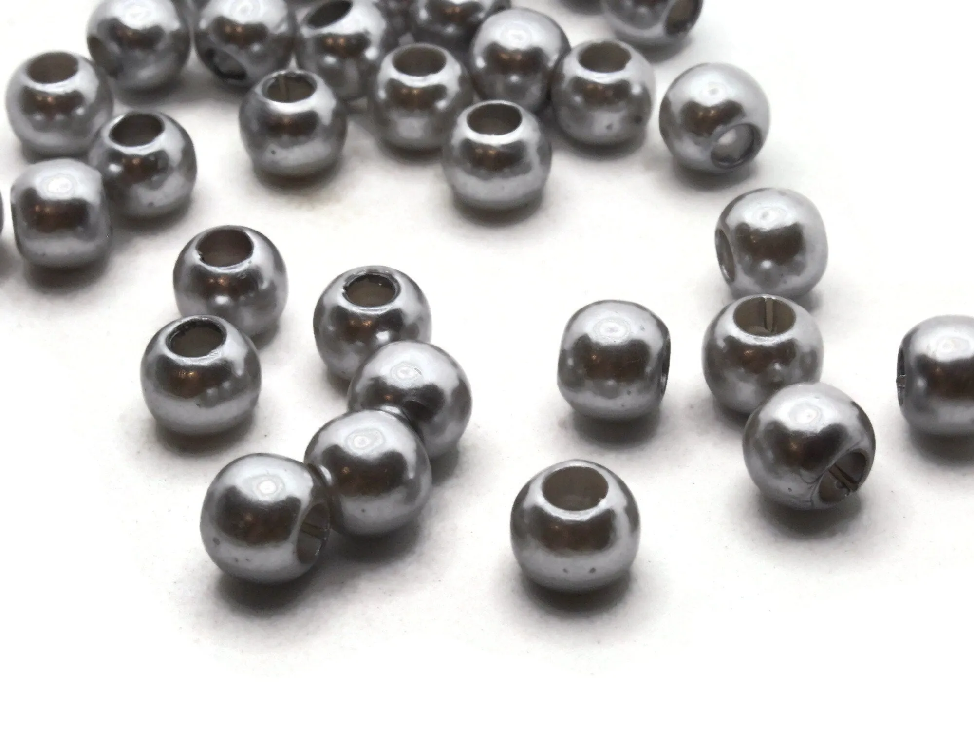 40 12mm Large Hole Silver Grey Round Plastic Pearl Beads