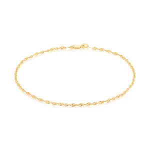 9ct Yellow Gold Silver Filled 25cm Singapore 35 Gauge Anklet