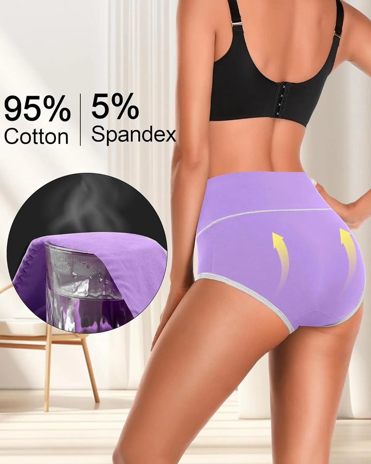 ASIMOON High Waisted Cotton Underwear for Women Plus Size Slight Tummy Control Full Coverage Panties Briefs Ladies Pack