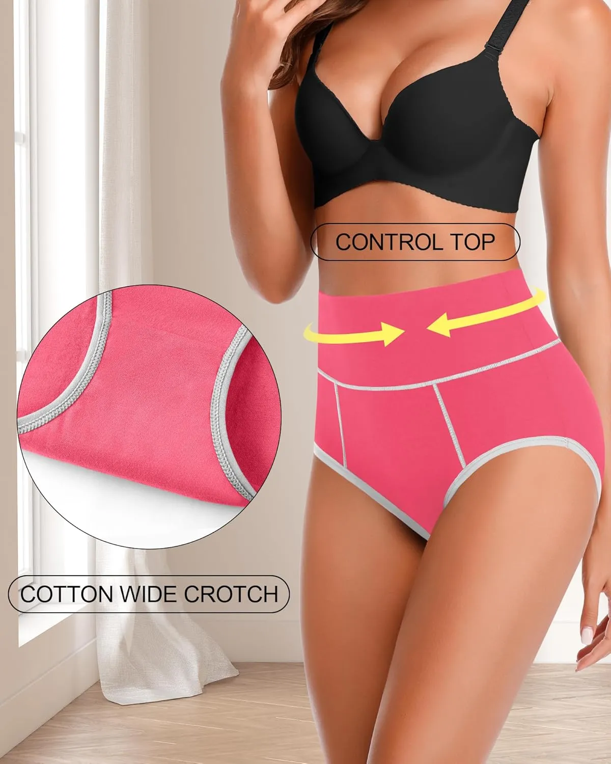 ASIMOON High Waisted Cotton Underwear for Women Plus Size Slight Tummy Control Full Coverage Panties Briefs Ladies Pack