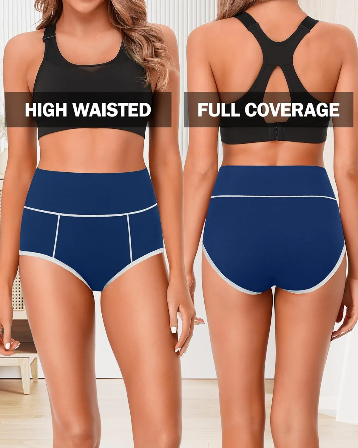 ASIMOON High Waisted Cotton Underwear for Women Plus Size Slight Tummy Control Full Coverage Panties Briefs Ladies Pack