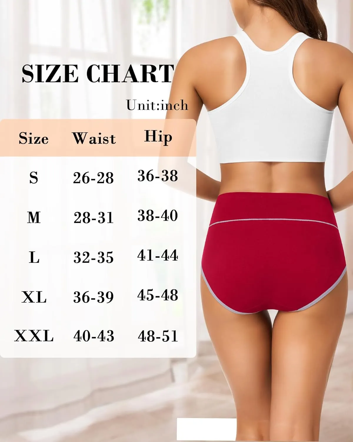 ASIMOON High Waisted Cotton Underwear for Women Plus Size Slight Tummy Control Full Coverage Panties Briefs Ladies Pack