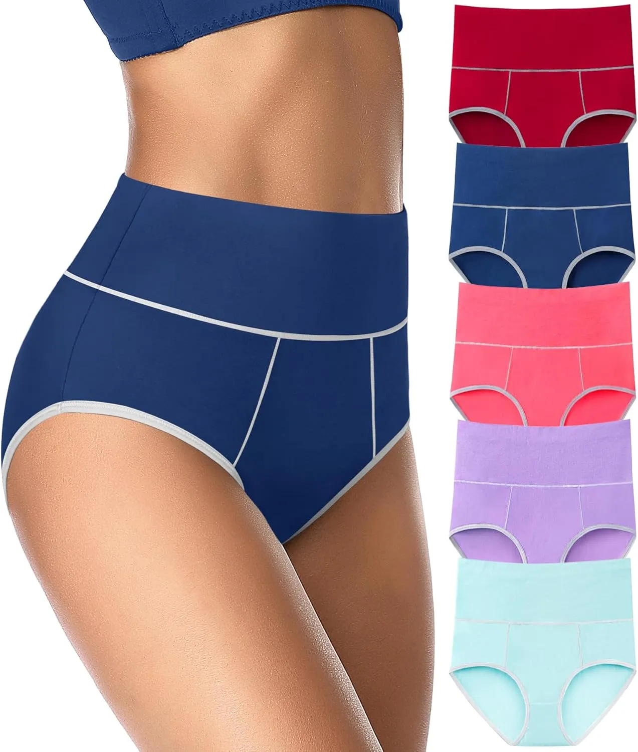 ASIMOON High Waisted Cotton Underwear for Women Plus Size Slight Tummy Control Full Coverage Panties Briefs Ladies Pack