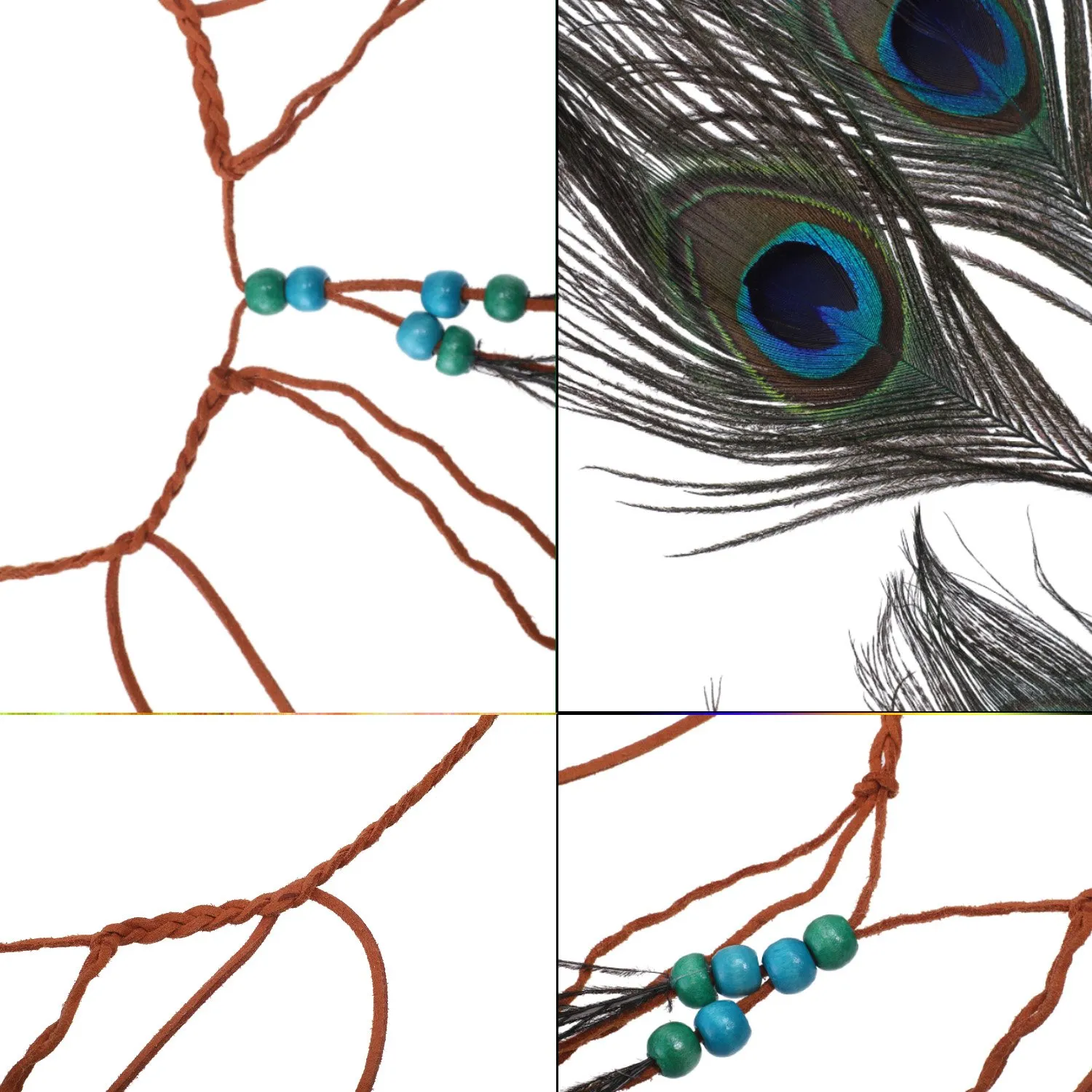 AWAYTR Peacock Feather Hippie Headband Accessories Bohemia Tribal Indian Hippie Headpiece Braided Beads Headwear Festival Hair Decoration (All peacock)