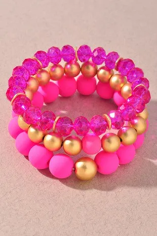 Baubles And Bubbles Beaded Bracelet Set - Pink