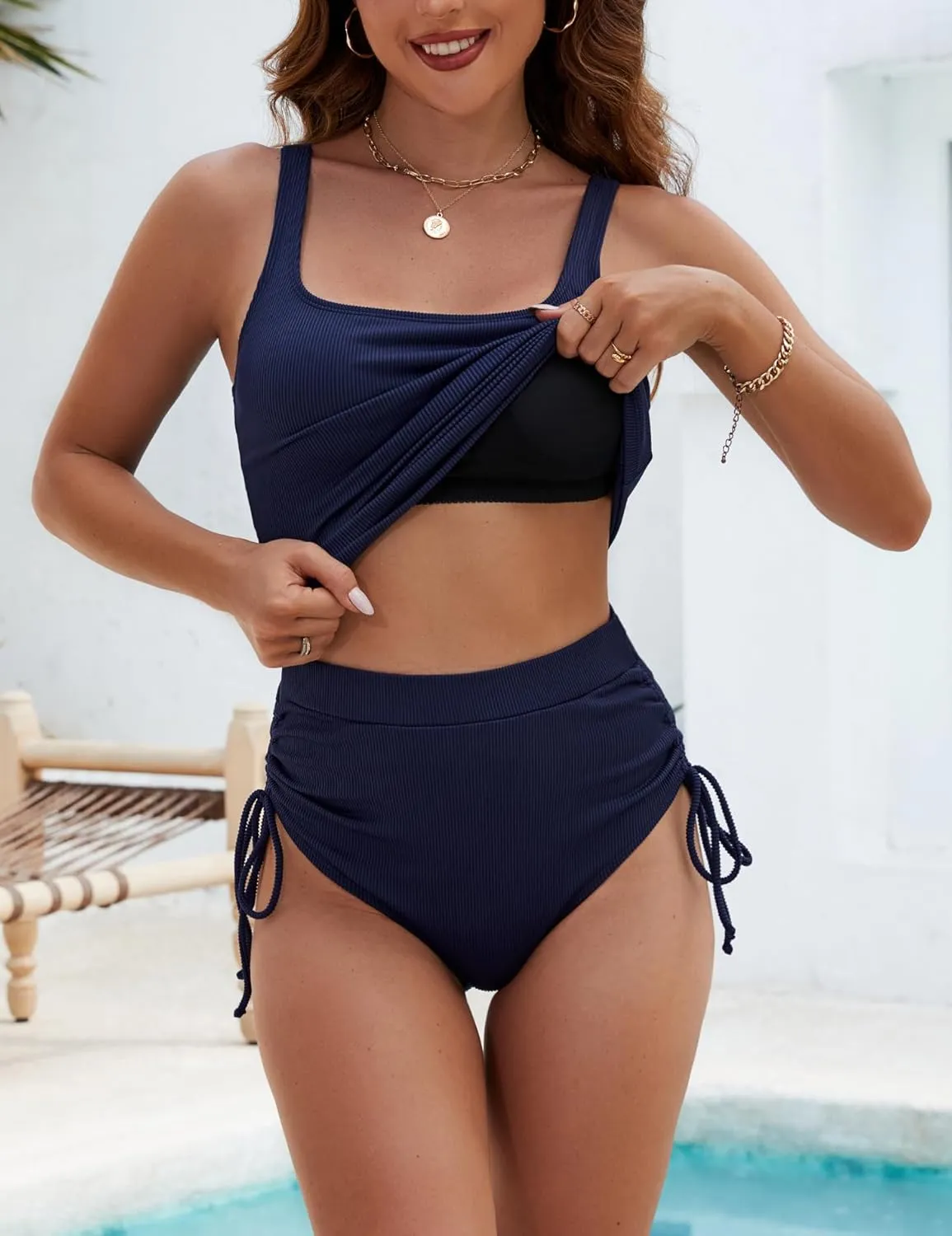 BMJL Womens Two Piece Tankini Ribbed Tummy Control Swimsuits Ruched Full Coverage Bathing Suits Swim Suit 2025