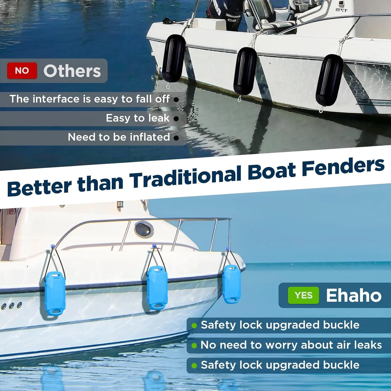 Boat Fenders, Boat Bumpers for Docking, EVA Pontoon Bumpers with Integrated Locking Rope, Fit for Bass, Ski, Bowriders and Fishing Boats