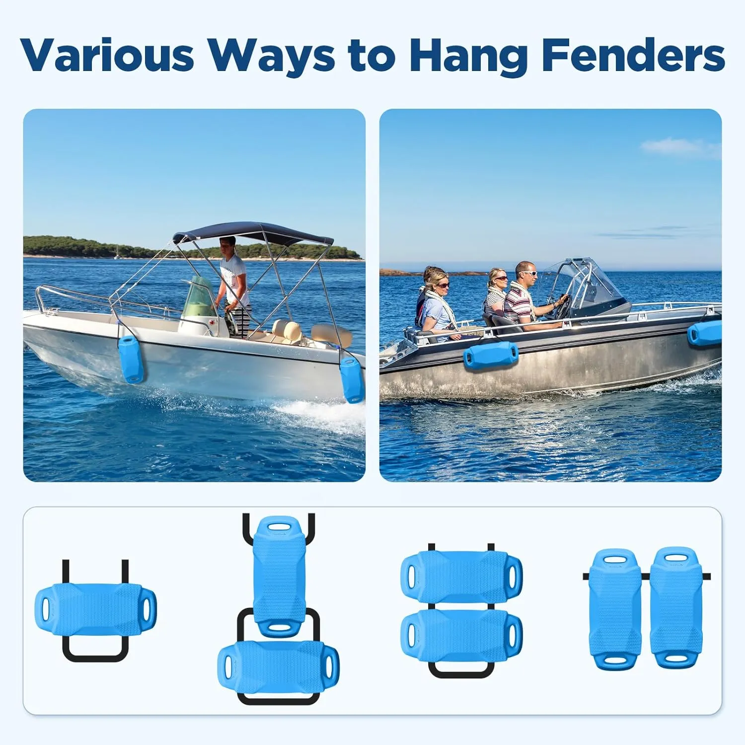 Boat Fenders, Boat Bumpers for Docking, EVA Pontoon Bumpers with Integrated Locking Rope, Fit for Bass, Ski, Bowriders and Fishing Boats