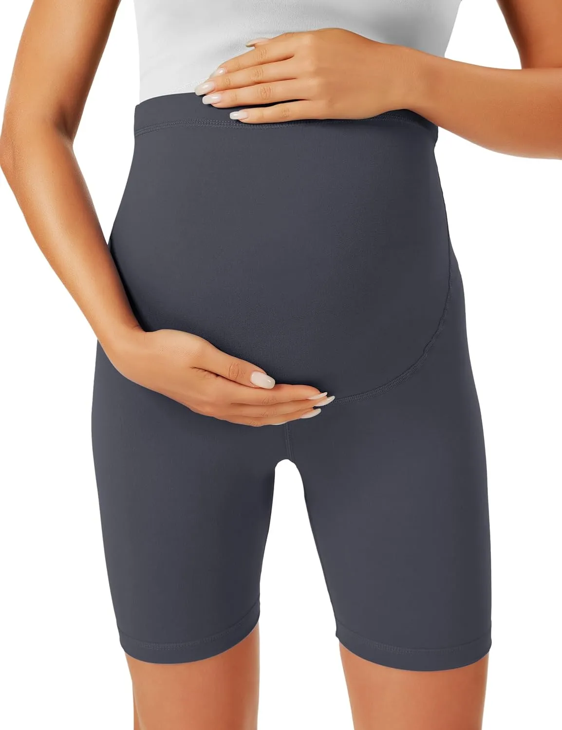 BONVIGOR Maternity Shorts Over The Belly - 5" Biker Workout Yoga Active Athletic Pregnancy Short Pants Lounge Pajama