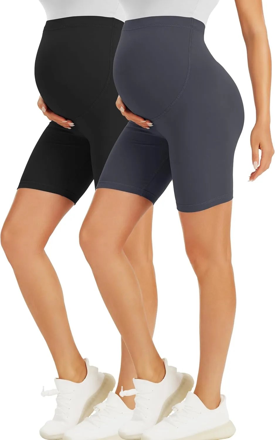 BONVIGOR Maternity Shorts Over The Belly - 5" Biker Workout Yoga Active Athletic Pregnancy Short Pants Lounge Pajama