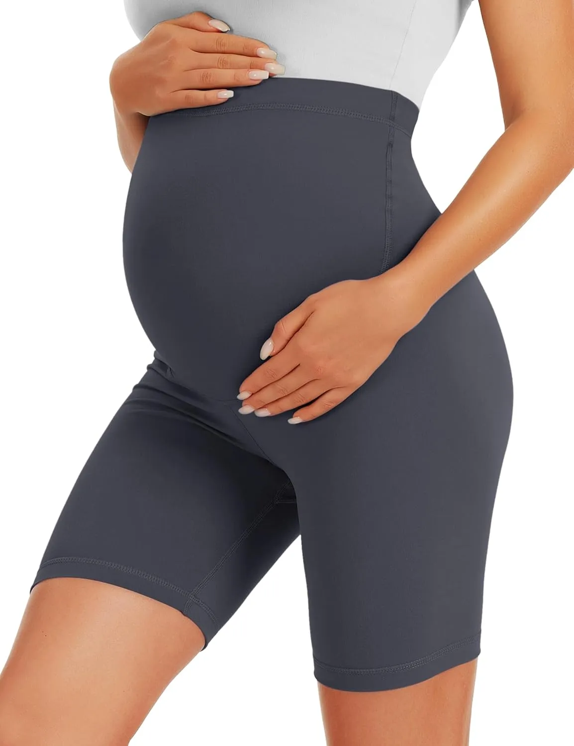BONVIGOR Maternity Shorts Over The Belly - 5" Biker Workout Yoga Active Athletic Pregnancy Short Pants Lounge Pajama
