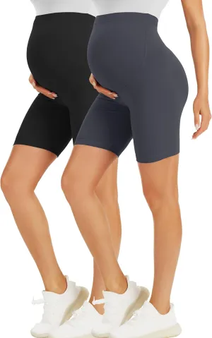 BONVIGOR Maternity Shorts Over The Belly - 5" Biker Workout Yoga Active Athletic Pregnancy Short Pants Lounge Pajama