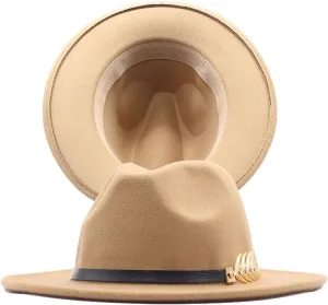 Fedora Buckle Wool Belt Panama Hat Hat Womens Wide Floppy Classic Baseball Caps Hard Hat Patch (Khaki, One Size)