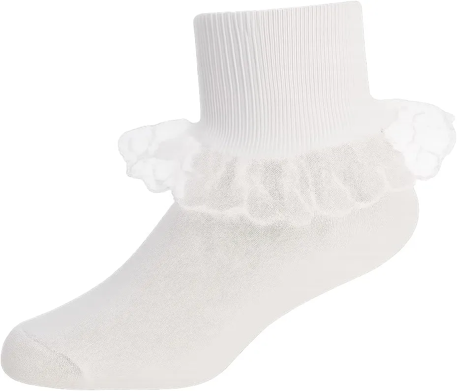 Girls White Baptism First Communion or Christening Socks with Cross and Ruffle