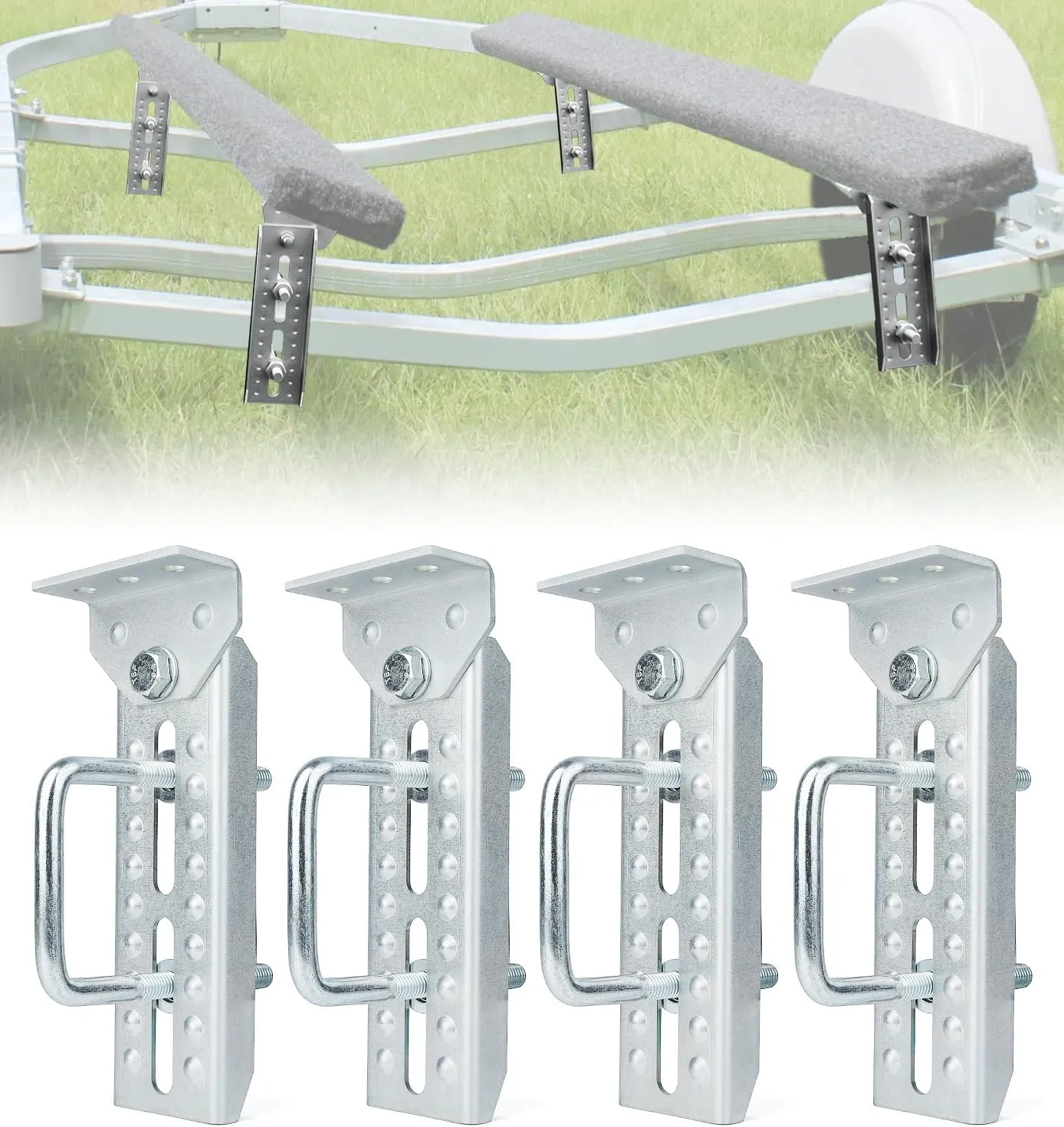 Heavy Duty 8" Boat Trailer Bunk Brackets, 4 PCS Galvanized Swivel Top Bunk Bracket Kit for 1.5" x 3", 2" x 3", 3" x 3" Boat Trailer Crossmember