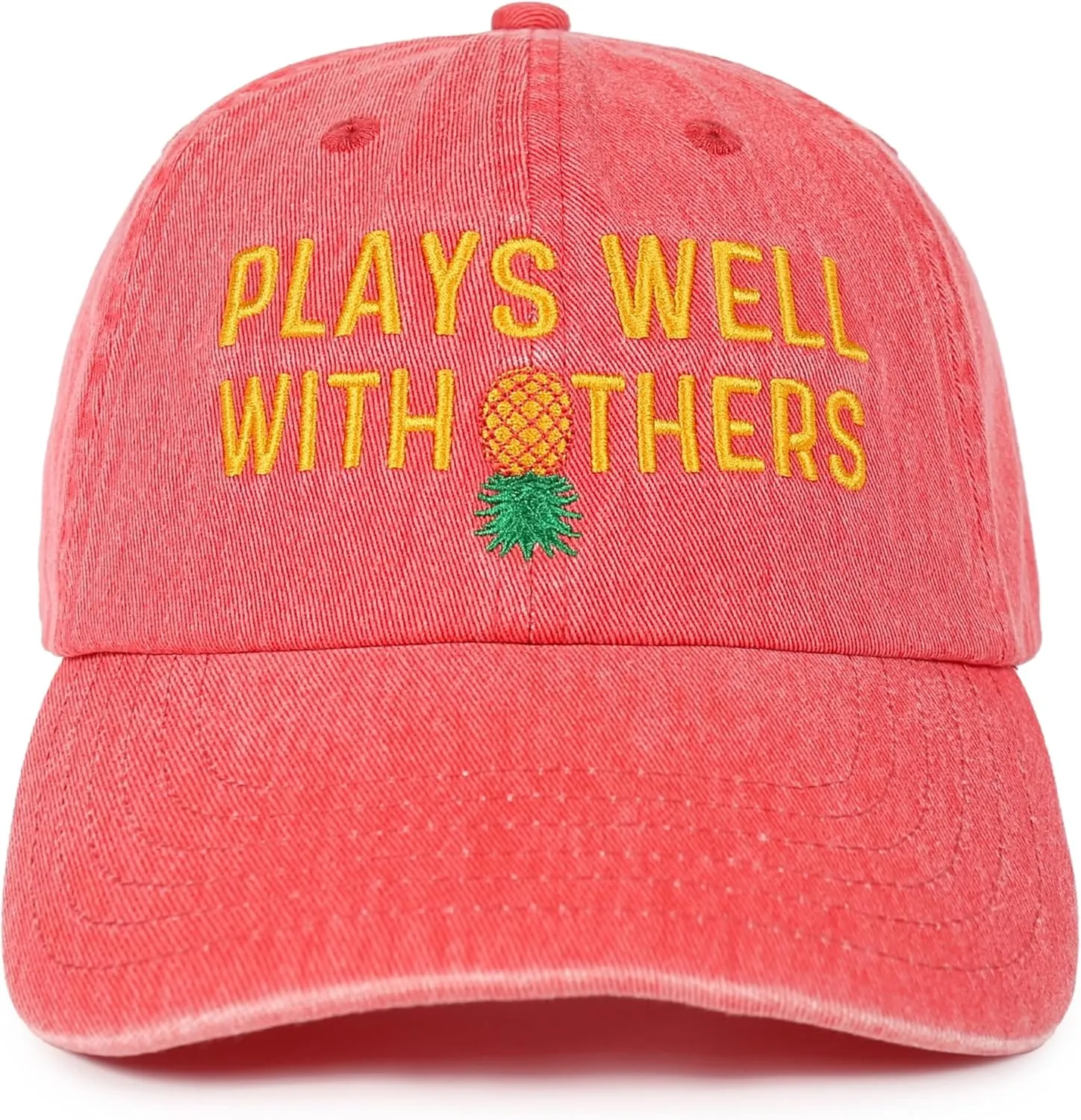 InnoBeta Plays Well with Others Embroidered Baseball Hat Upside Down Pineapple Baseball Cap Adjustable Embroidery Denim Hats