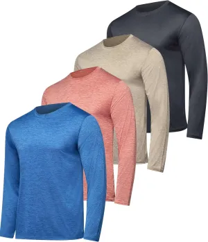 Real Essentials 4 Pack: Men's Dry-Fit UV Moisture Wicking UPF 50  SPF Sun Protective Fishing Hiking Active Long Sleeve Shirt