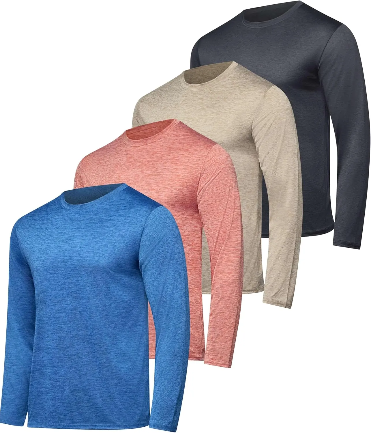 Real Essentials 4 Pack: Men's Dry-Fit UV Moisture Wicking UPF 50  SPF Sun Protective Fishing Hiking Active Long Sleeve Shirt