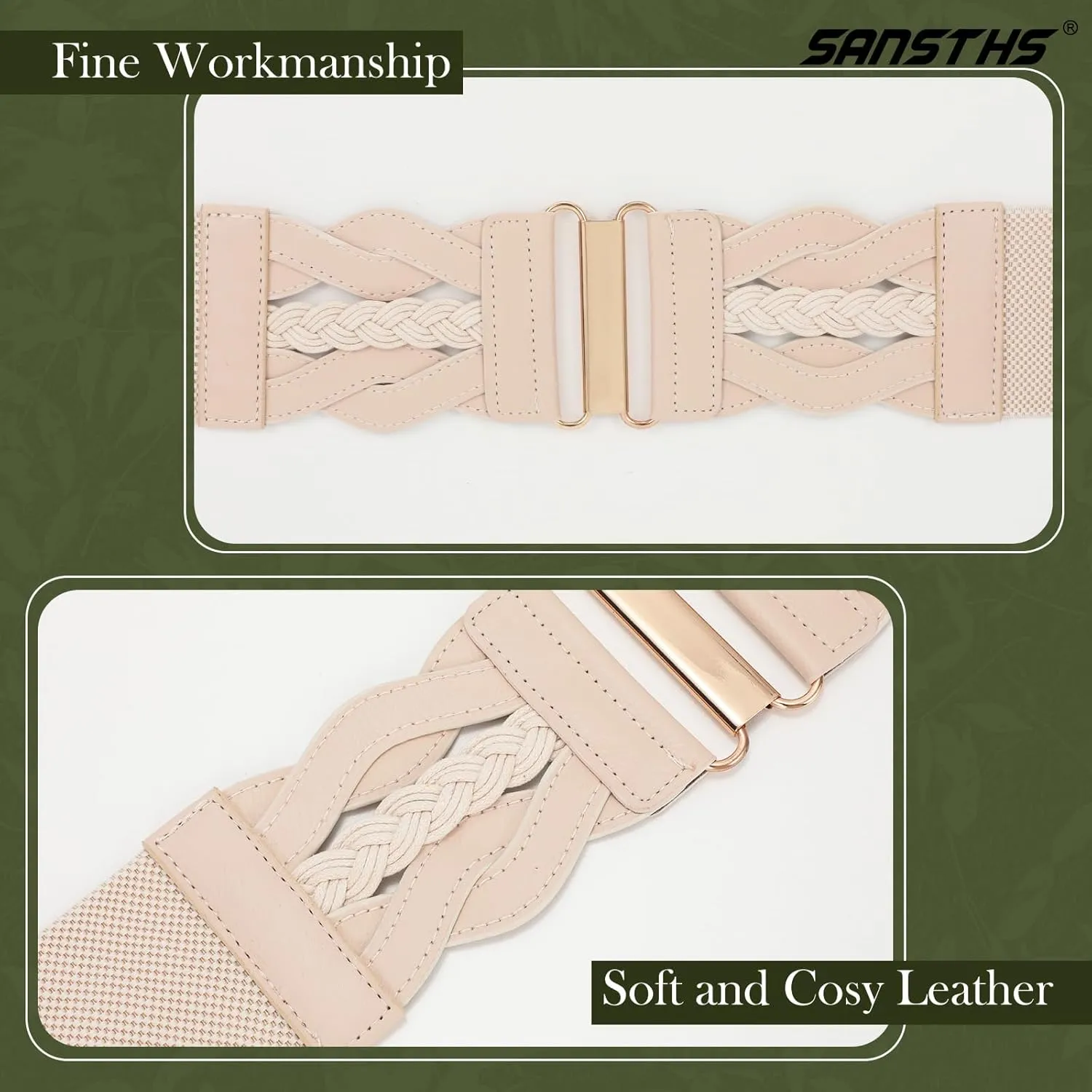 SANSTHS Vintage Stretchy Belt for Women, Womens Wide Elastic Belts for Dresses Coats, Fashion Womens Belts with Gold Buckle