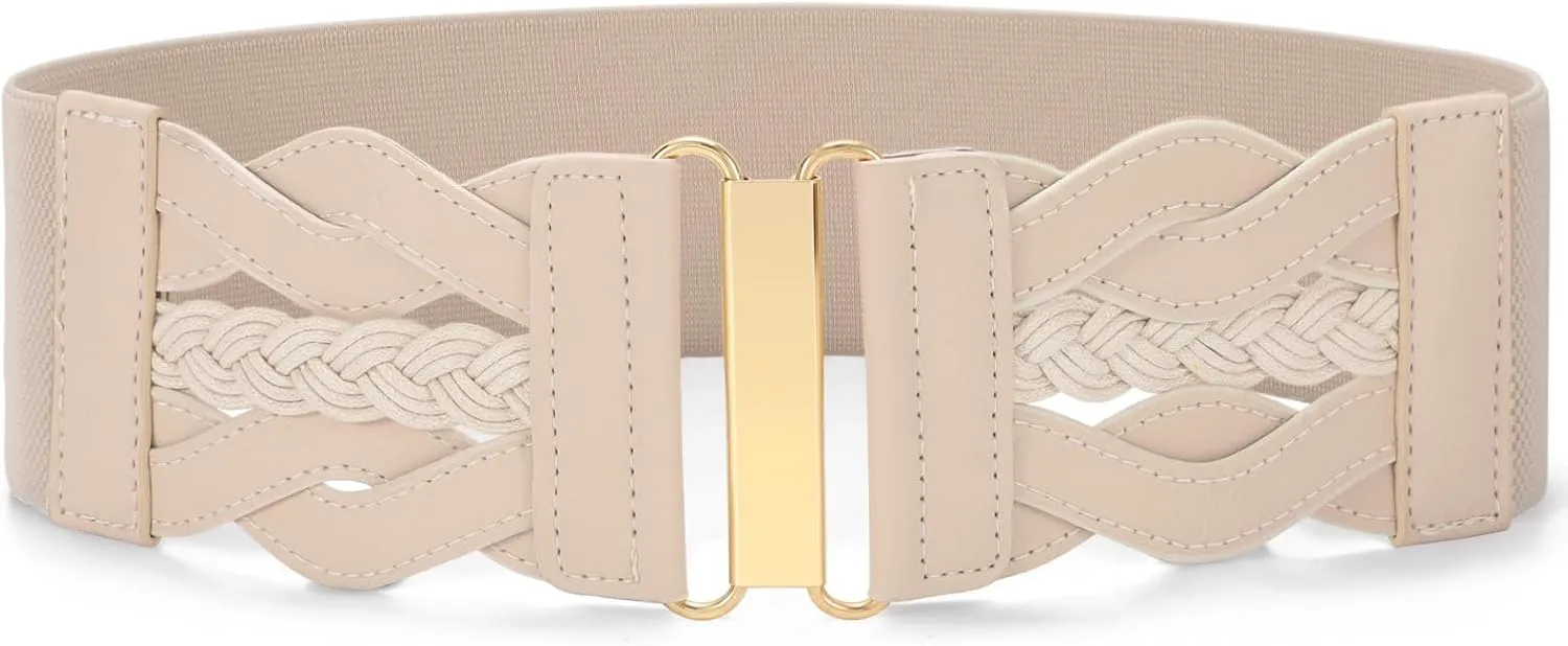 SANSTHS Vintage Stretchy Belt for Women, Womens Wide Elastic Belts for Dresses Coats, Fashion Womens Belts with Gold Buckle