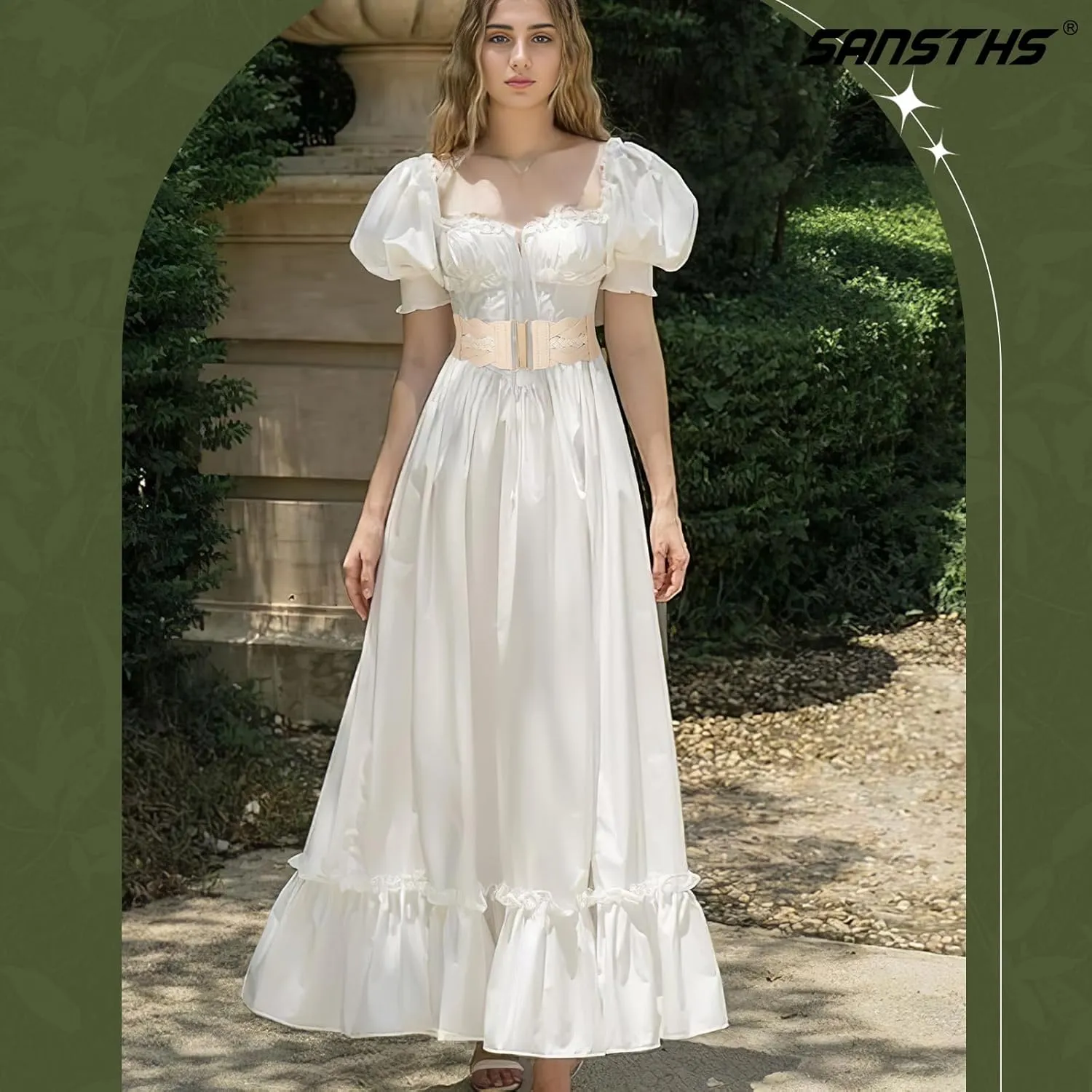 SANSTHS Vintage Stretchy Belt for Women, Womens Wide Elastic Belts for Dresses Coats, Fashion Womens Belts with Gold Buckle