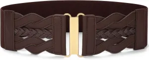 SANSTHS Vintage Stretchy Belt for Women, Womens Wide Elastic Belts for Dresses Coats, Fashion Womens Belts with Gold Buckle