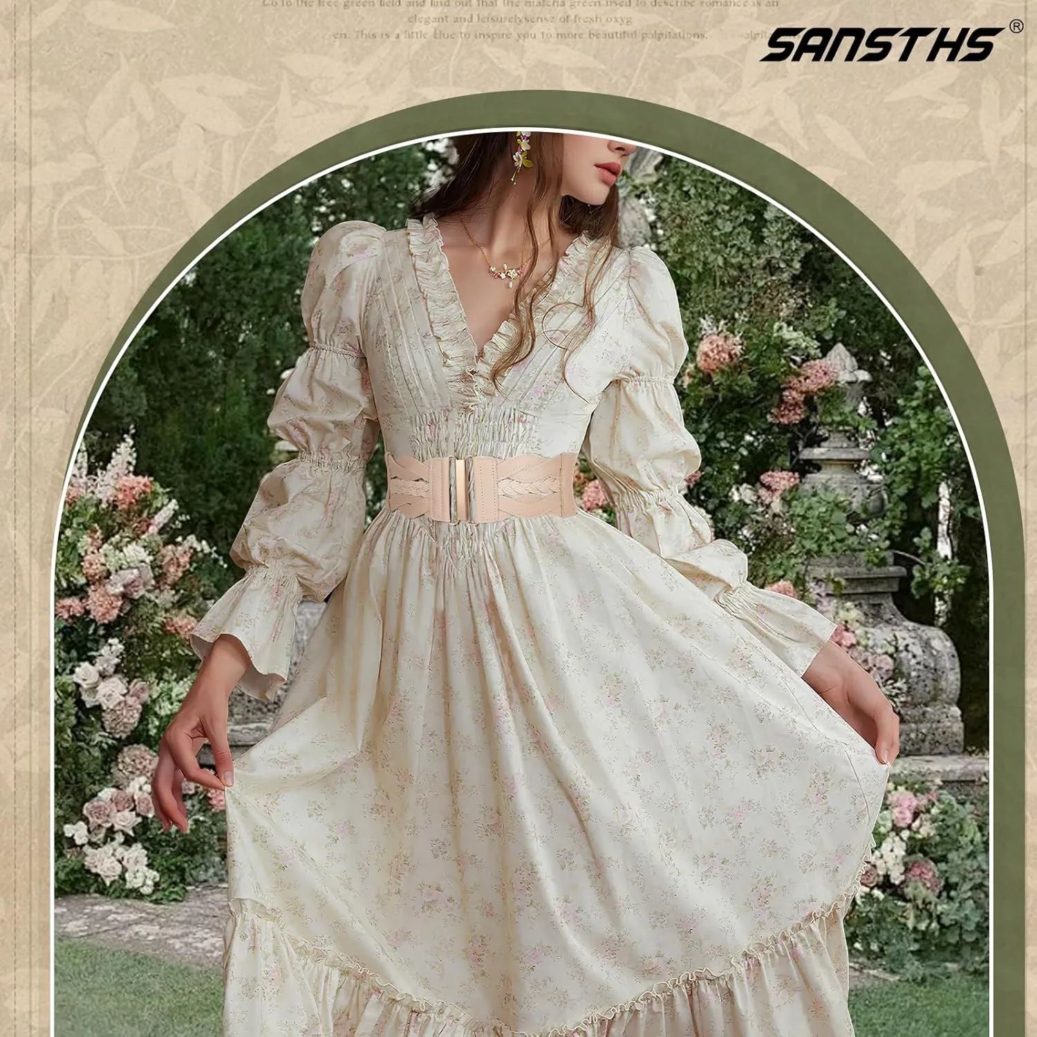 SANSTHS Vintage Stretchy Belt for Women, Womens Wide Elastic Belts for Dresses Coats, Fashion Womens Belts with Gold Buckle