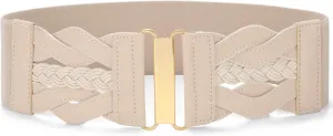 SANSTHS Vintage Stretchy Belt for Women, Womens Wide Elastic Belts for Dresses Coats, Fashion Womens Belts with Gold Buckle