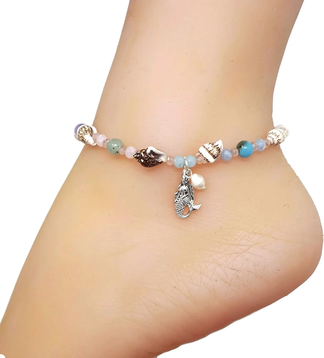 Sealife Theme Seashell Freshwater Pearl Bead Anklet