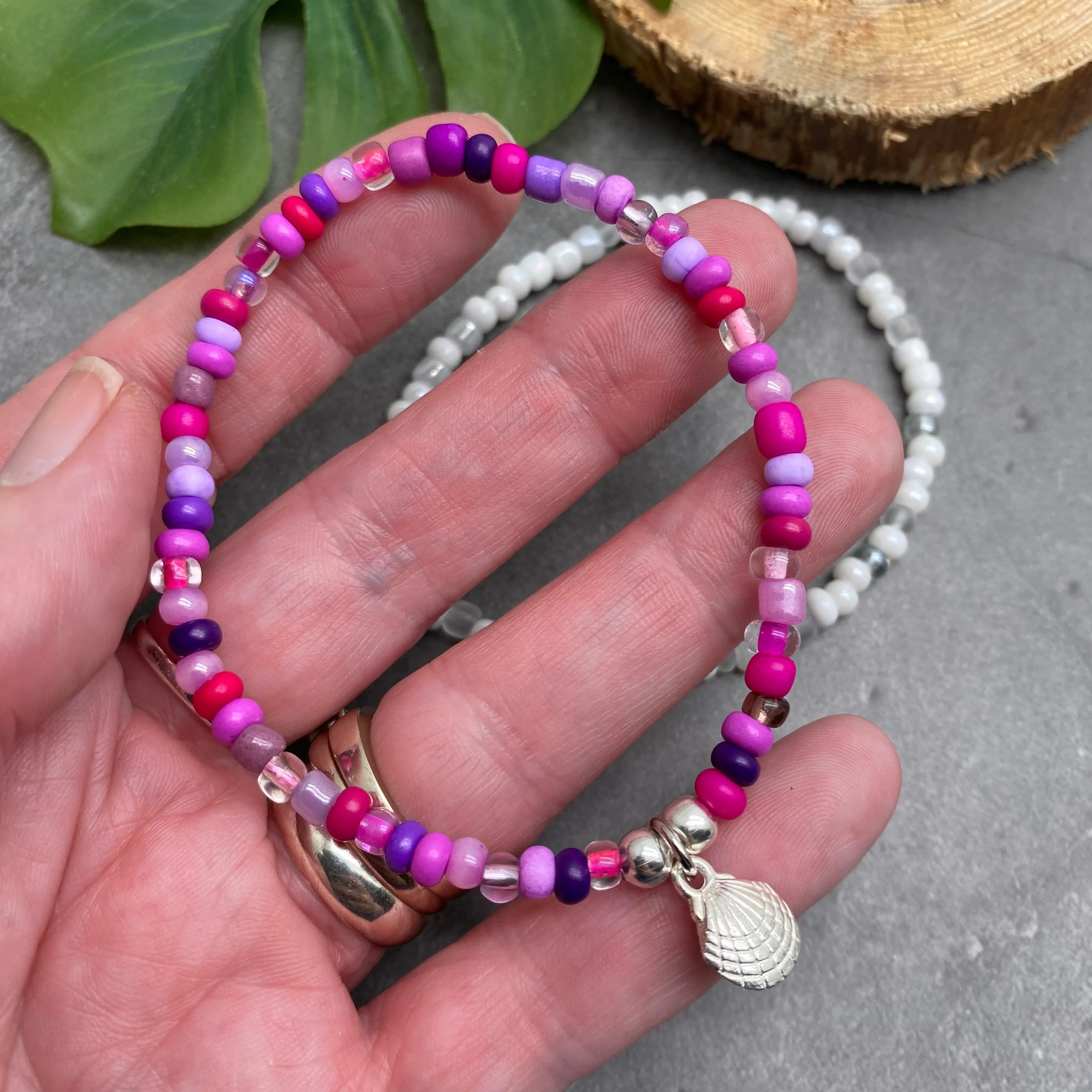 Shell Charm Bead Bracelet - Colour Choice