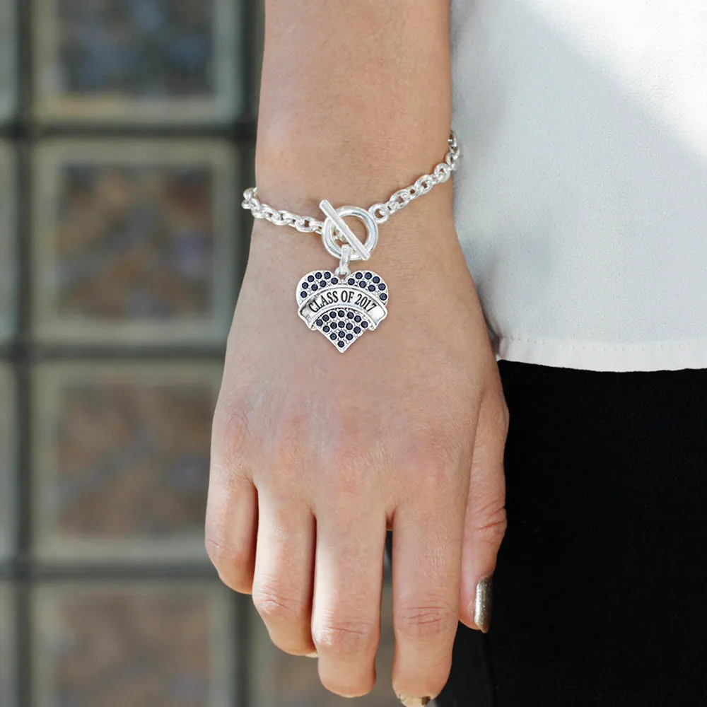 Silver Class of 2017 Navy Blue Pave Heart Charm Toggle Bracelet