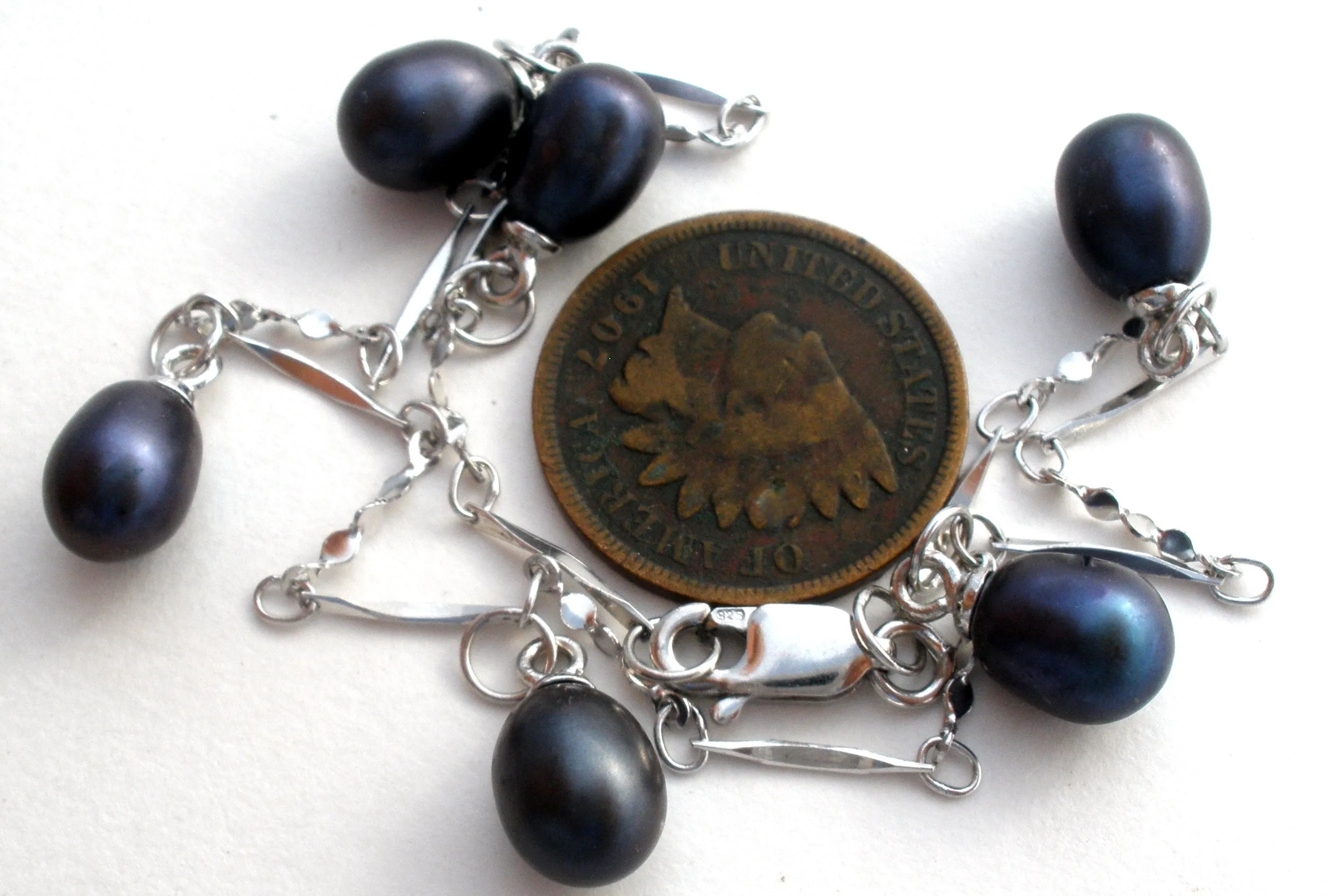 Sterling Silver Blue Pearl Bracelet 9"