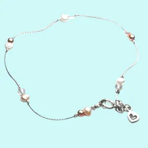 Sterling Silver Heart Charm Pearl Anklet