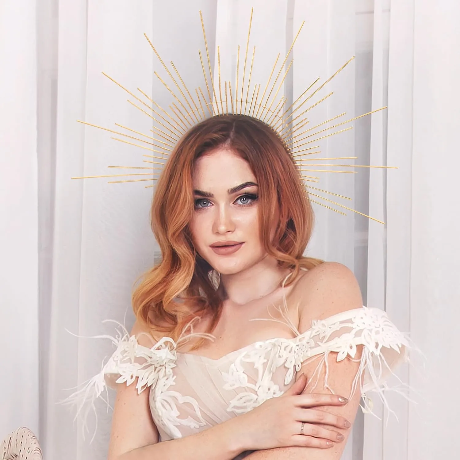 Sun Goddess Halo Crown - Renfaire Sunburst Spikes Headpiece for Women Renaissance Cosplay Costume