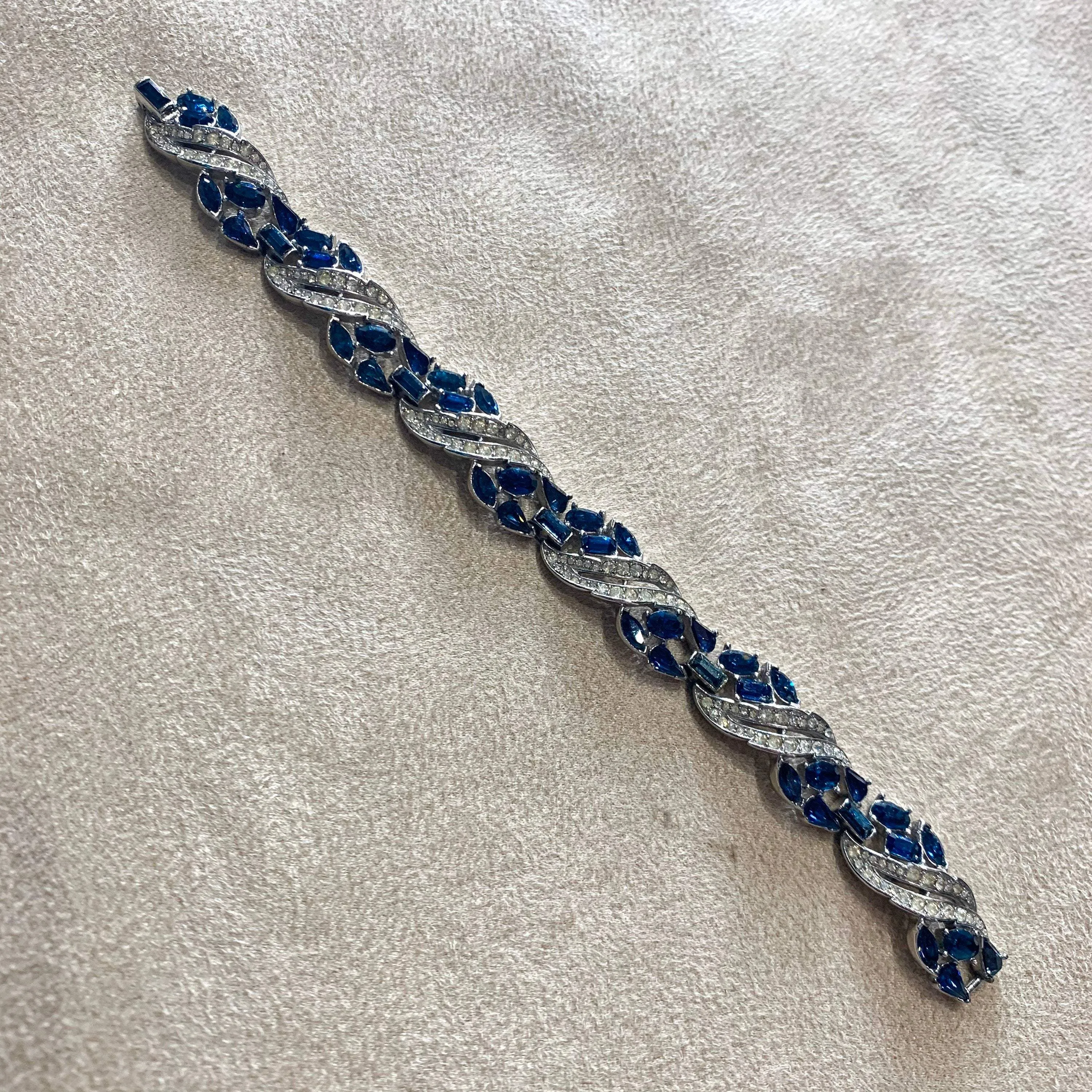 Trifari blue sapphire vintage bracelet silver tone