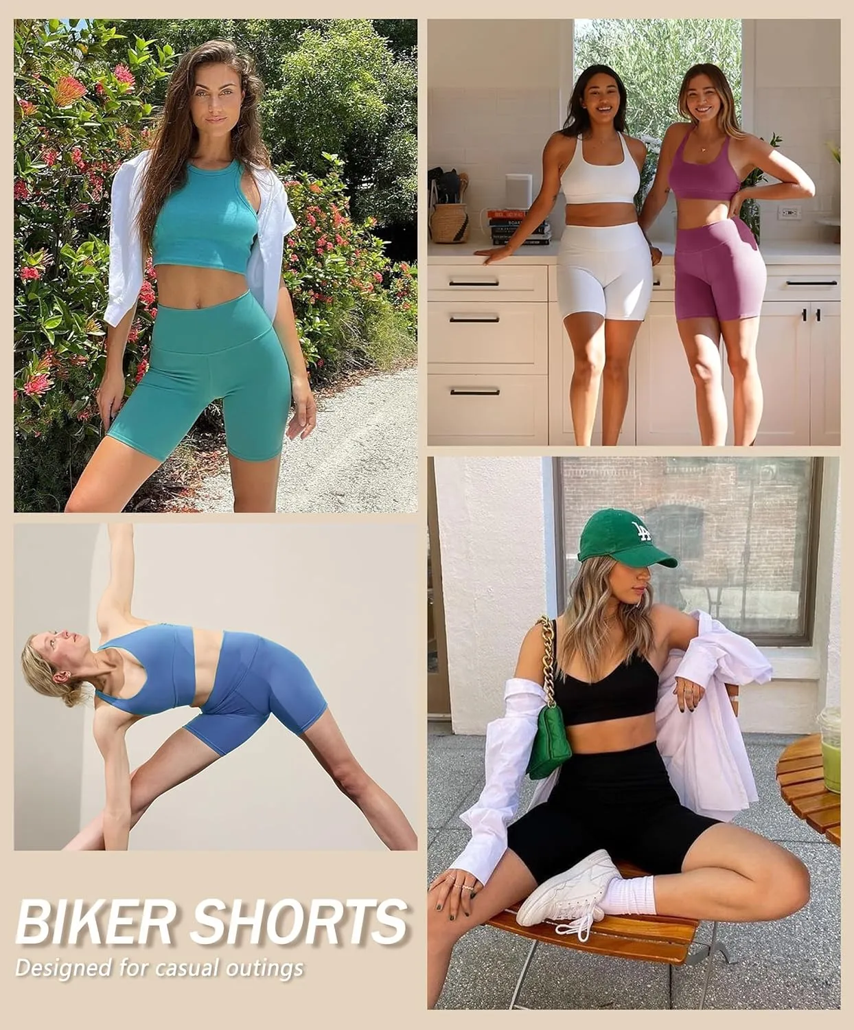 VALANDY Creamlush 4 Pack Biker Shorts Women-8" High Waisted Stretchy Soft Yoga Lounge Shorts